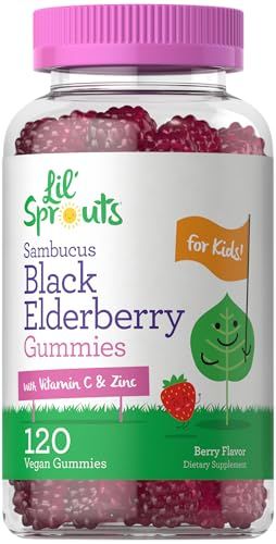 Carlyle Elderberry Gummies for Kids 120 Count Zinc and Vitamin C Berry Flavor Vegan, Non-GMO, and Gluten Free by Lil&#39; Sprouts