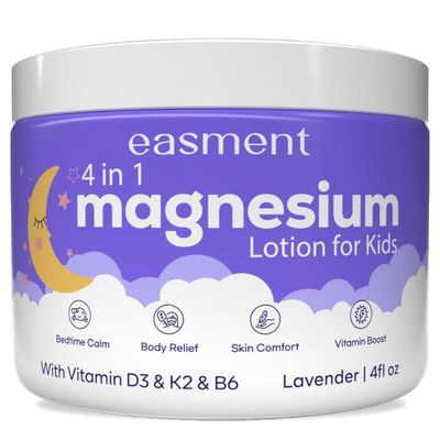 Easment Magnesium Lotion for Kids Sleep: Gentle Lavender Formula with Vitamins D3, K2 B6 - Nourishing Cream for Sensitive Skin, Safe for Babies Perfect for Daily Use