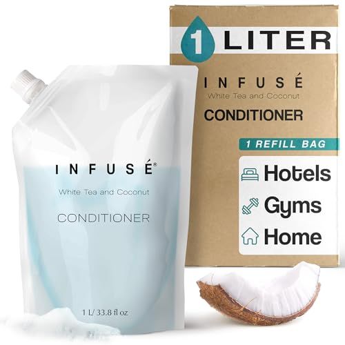 INFUS 1 Liter Conditioner Refill Bag For Soap Dispensers Bulk Toiletries for Vacation Rentals, and Home Bathroom Showers White Tea and Coconut Single