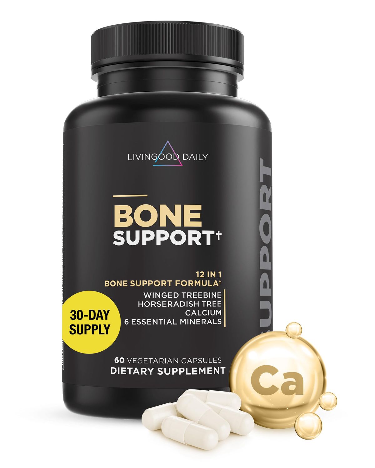 Livingood Daily Calcium Supplement for Women Men, Bone Support (60 Vegetarian Capsules) - Bone Health Supplements Support Bone Density, Strength Growth - Magnesium, Zinc, Vitamin D3 K2 - Non-GMO