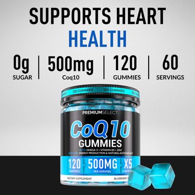 CoQ10 500mg Gummies - High-Absorption Vegan Supplement with Omega-3, Magnesium, Vitamin B3, and Zinc - Supports Heart Health, Cellular Energy, and Antioxidant Protection - Non-GMO, 120 Count