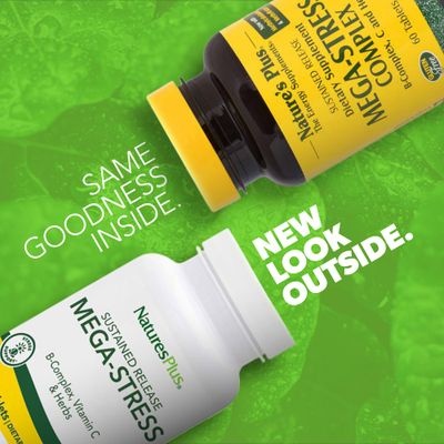 Natures Plus Mega-Complex, Sustained Release - 60 Vegetarian Tablets - B Complex, Vitamin C Supplement, Chamomile Herbs for Natural - Gluten-Free - 60 Servings