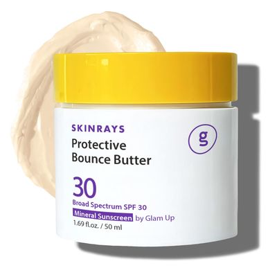 SKINRAYS Protective Bounce Butter Broad Spectrum SPF 30 Zinc Oxide Mineral Sunscreen for Face Body, Vegan Clean Beauty, For All Skin with Shea Butter, Coconut Oil 1.69 Fl Oz 50Ml - Made in The USA