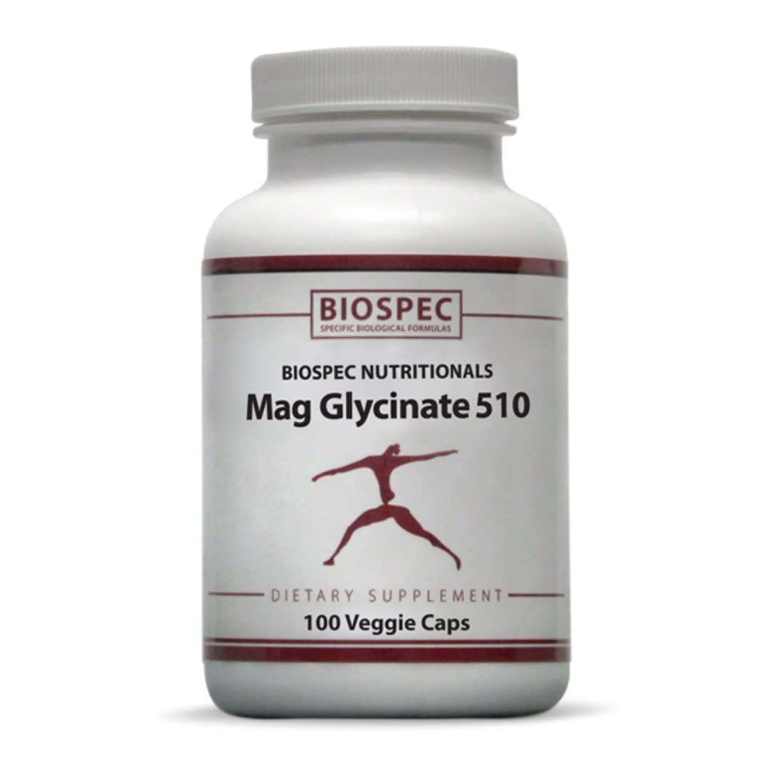Biospec Nutritionals Mag Glycinate 510 - Magnesium Glycinate - Nutritional Supplement for Stress, Heart Health, Nerves, Muscles, Energy, and Metabolism - (100 Capsules)