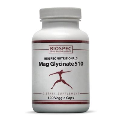 Biospec Nutritionals Mag Glycinate 510 - Magnesium Glycinate - Nutritional Supplement for Stress, Heart Health, Nerves, Muscles, Energy, and Metabolism - (100 Capsules)