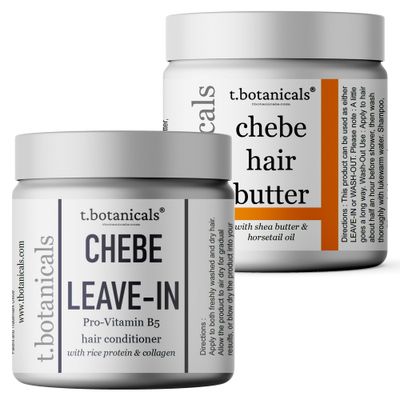 Chebe Butter and Leave-In Conditioner Set for Lustrous Locks, Longer and Thicker Hair Growth - Infused with Chebe Powder, Made in USA (Unscented, 8 oz each)
