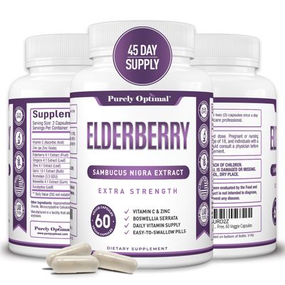 Purely Optimal Elderberry Capsules - Premium Quality Sambucus Nigra Extract Supplement - Naturally Sourced, Immune Function Support - Non-GMO, Gluten Free, Vegan Friendly - 60 Capsules