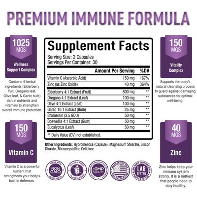 Purely Optimal Elderberry Capsules - Premium Quality Sambucus Nigra Extract Supplement - Naturally Sourced, Immune Function Support - Non-GMO, Gluten Free, Vegan Friendly - 60 Capsules