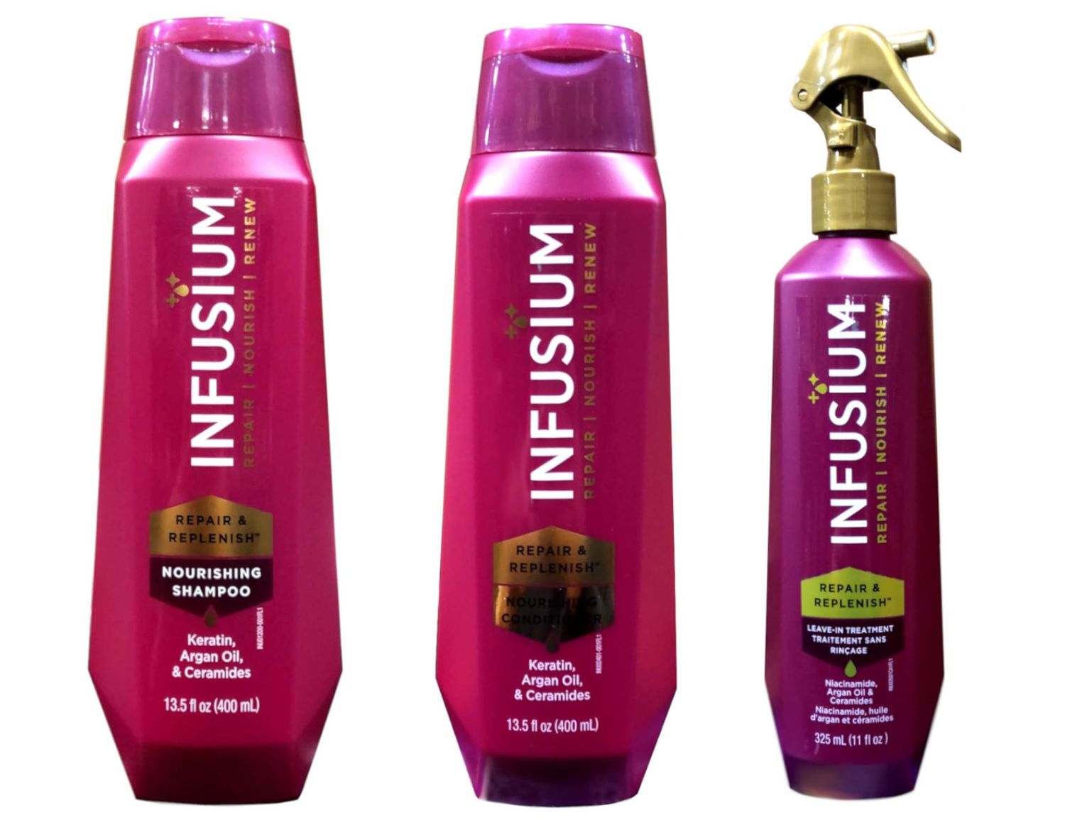 INFUSIUM Shampoo Conditioner Leave-in Treatment Spray Repair Replenish, Nourish, Renew with Niacinamide, Argan Oil, Ceramides
