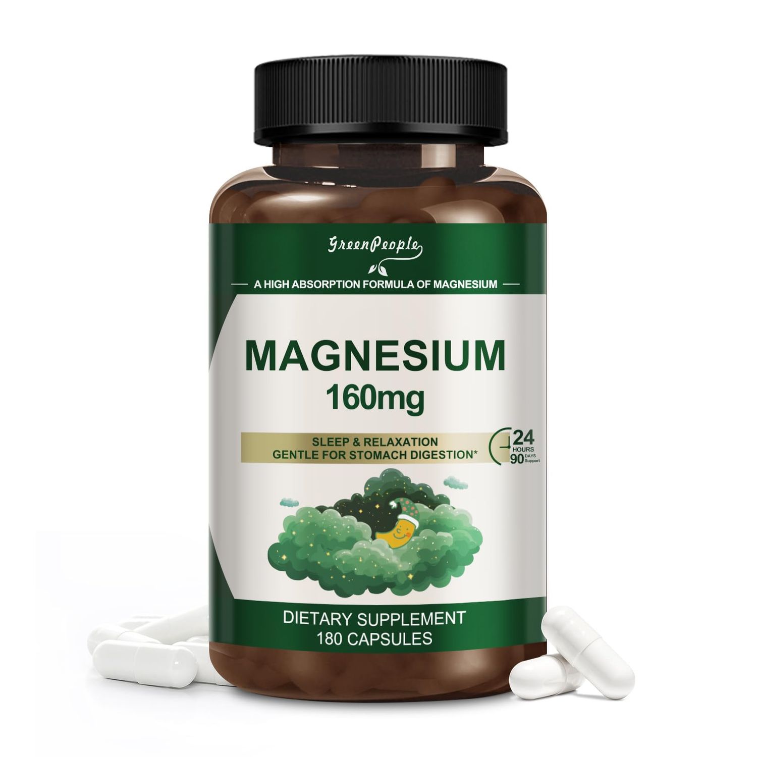 GREENPEOPLE Magnesium Glycinate 800mg Chelated Supplement,160mg Magnesium Per Serving - 99 High Absorption - Supports for Muscle, Joint Health, Heart Sleep - 180 Veggie Capsules