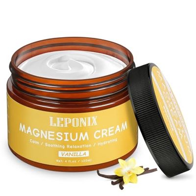 LEPONIX Magnesium Cream for Sleep - Topical Magnesium Lotion for Muscle Relaxation, Leg Cramps, Pain Relief Better Sleep, Soothing Magnesium Body Butter for Adults Kids (120ml, Vanilla)