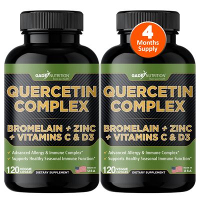 Gade Nutrition Organic Quercetin with Bromelain Vitamin C and Zinc Immune Support Supplement Quercetin 500mg Capsules Bioflavonoids Made in USA Third Party Tested
