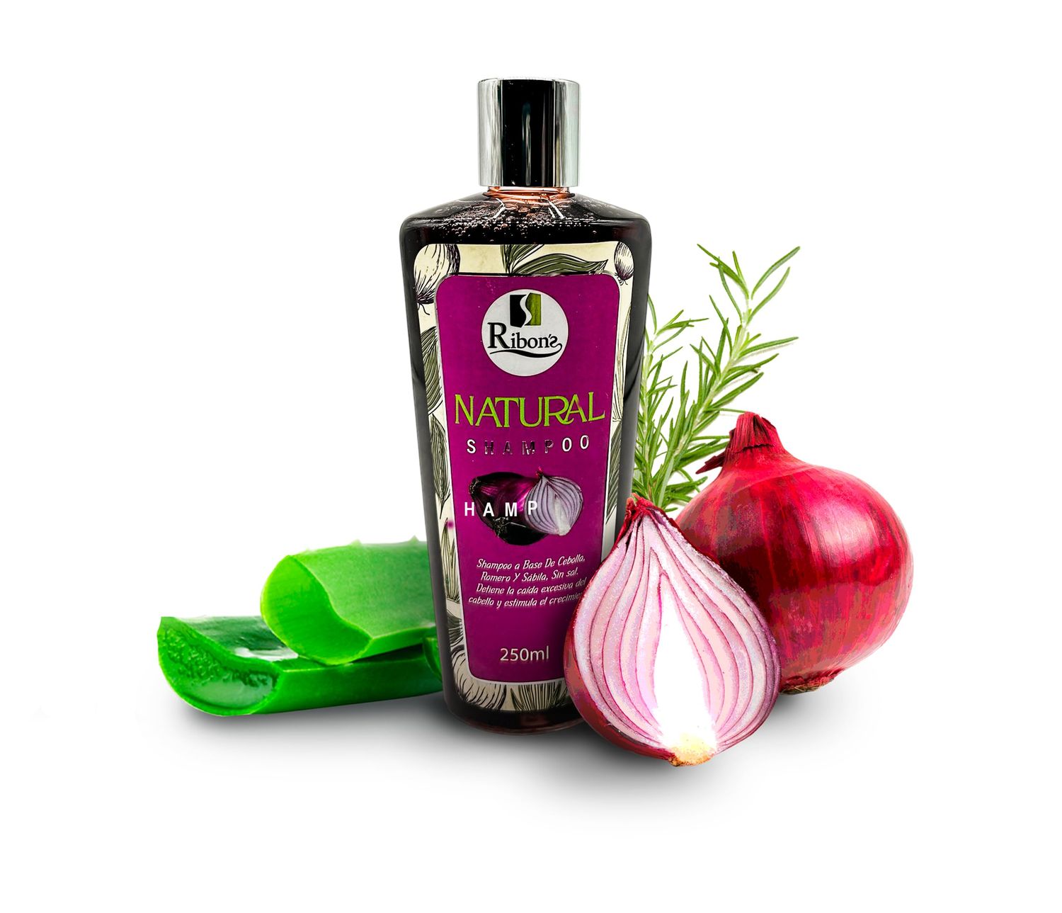 RIBON&#39;S Onion, Aloe Vera, and Rosemary Shampoo - Natural Hair Growth Treatment for Hair Loss - Sulfate-Free, Paraben-Free, Deep Cleansing Shampoo for Healthy Hair and Scalp 250 ml