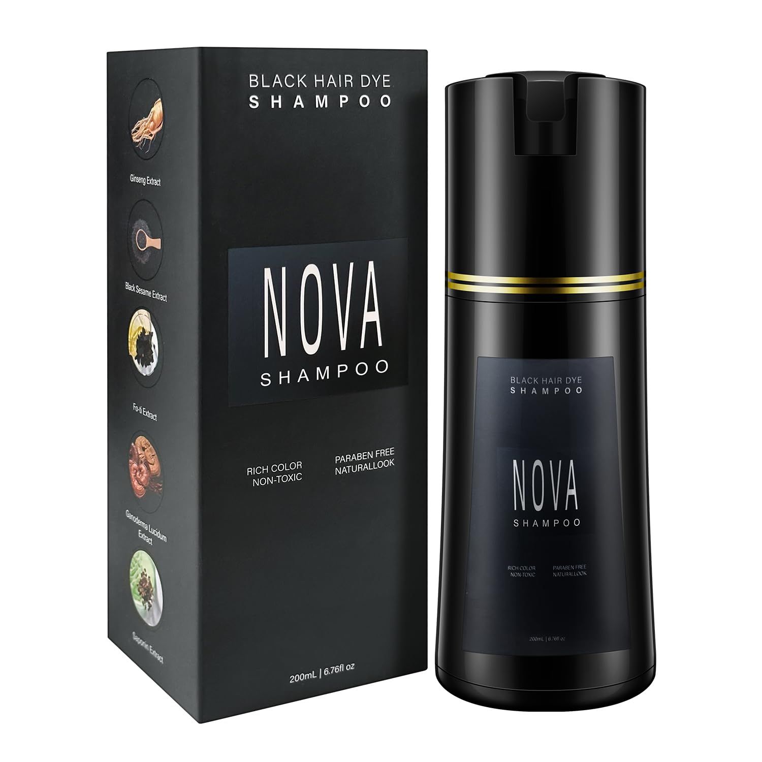 Hair Dye Shampoo Champu Para Canas - Natural 3-in-1 Instant Gray Coverage for Men Women (Black) (Black)
