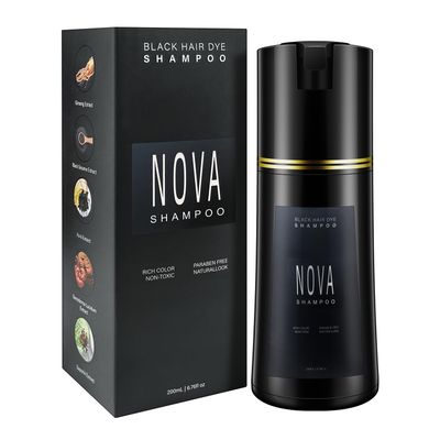 Hair Dye Shampoo Champu Para Canas - Natural 3-in-1 Instant Gray Coverage for Men Women (Black) (Black)
