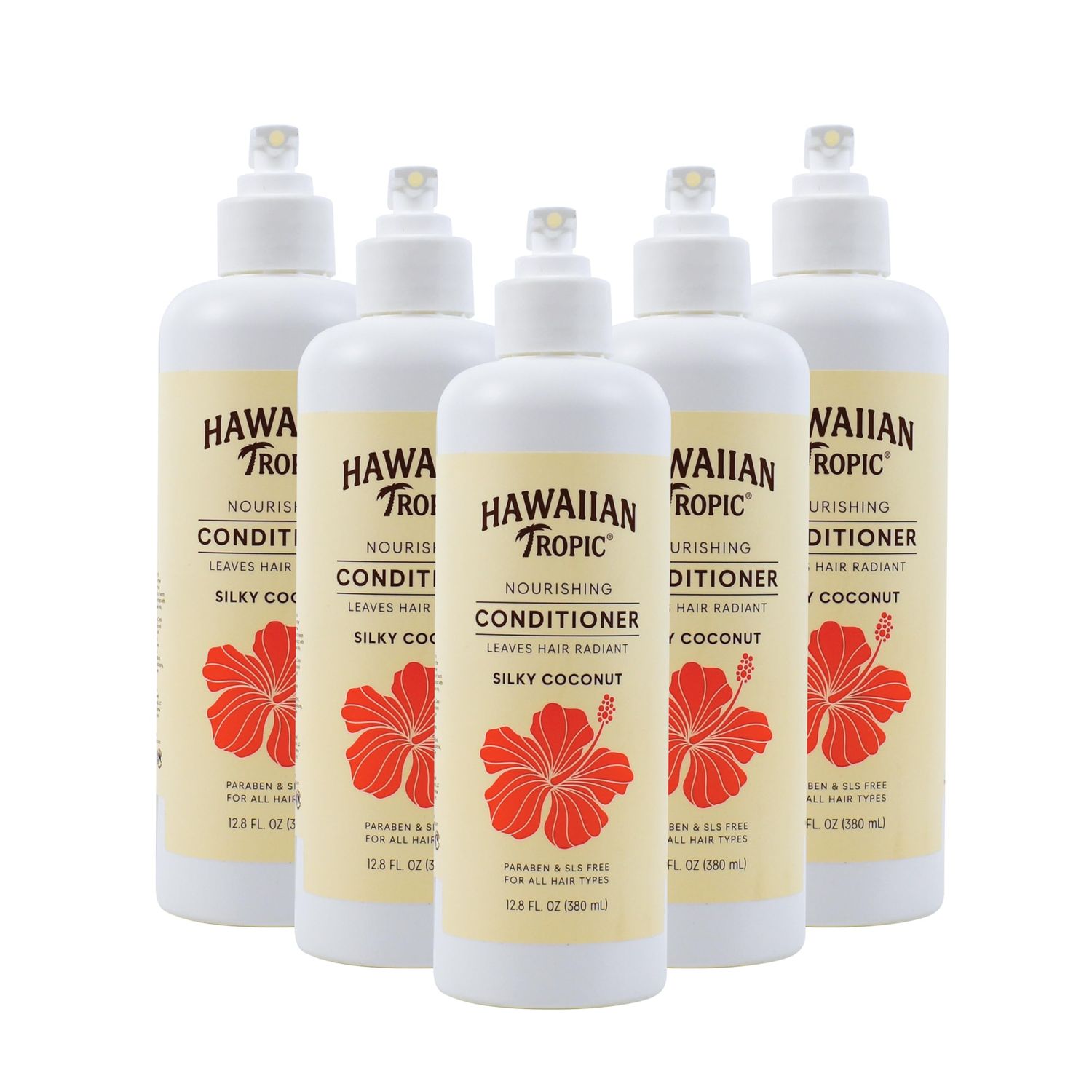 Hawaiian Tropic Nourishing Conditioner 5 Pack, 380ml Bottle, Silky Coconut Scent, SLS Free, Paraben Free, Hotel Bathroom Amenities, Bulk Size, Air Bnb, Guest Bathroom Essentials, Airbnb