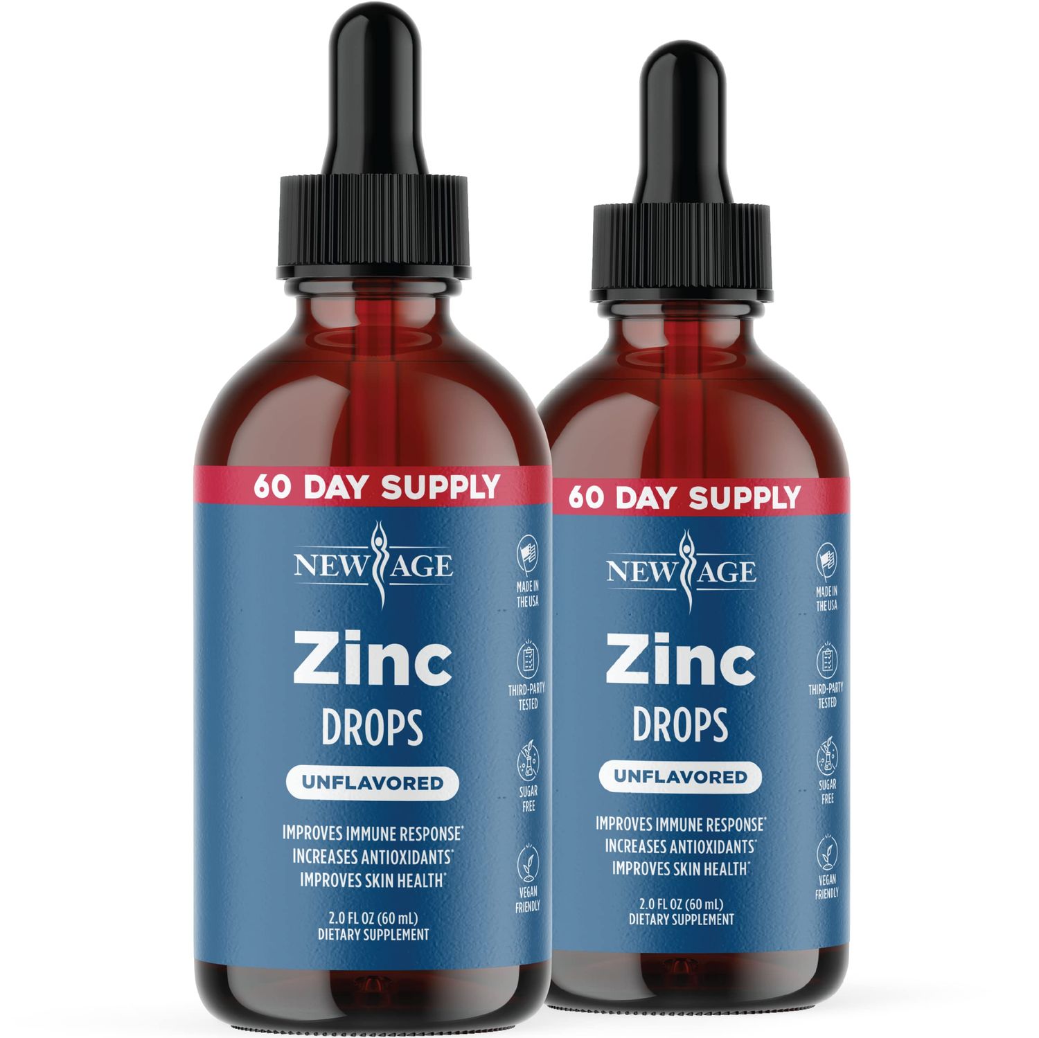 Liquid Zinc Drops for All Ages by NEW AGE - Zinc Sulfate for Immune Support, Vegan, Non-GMO Gluten Free, 60 Day Supply, 2-Pack