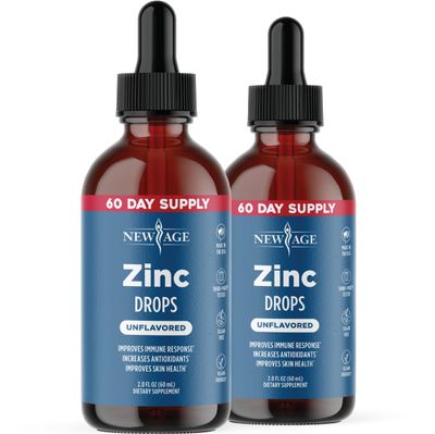 Liquid Zinc Drops for All Ages by NEW AGE - Zinc Sulfate for Immune Support, Vegan, Non-GMO Gluten Free, 60 Day Supply, 2-Pack