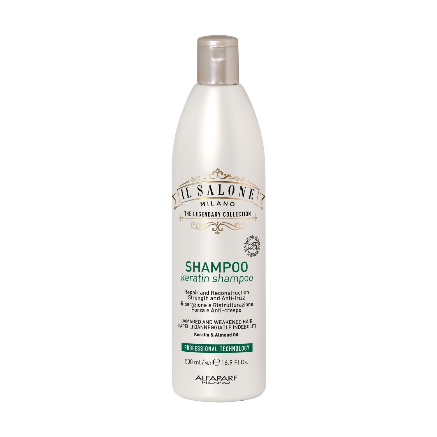 Il Salone Milano Professional Keratin Shampoo for Damaged Hair - Cleansing Shampoo Dry Hair Treatment - Made with Almond Oil Vitamin E (16.9 oz 500 ml)