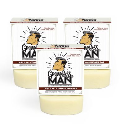 Grown Ass Man Co. Conditioner Bar - Plastic Free Eco-Friendly, Natural Organic Hydration for All Hair Types Made with Essential Oils for Soft, Smooth, Healthy Hair, 4.5 oz Bar (Last Call, 3-Pack)