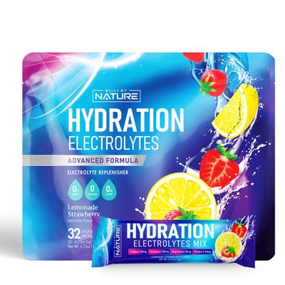 Electrolytes Powder Hydration Packets - Recovery Drink Mix with Sodium, Potassium, Magnesium, Calcium, Vitamin C Zinc - Sugar Free, Keto, Non GMO Vegan - Strawberry Lemonade - 32 Sticks