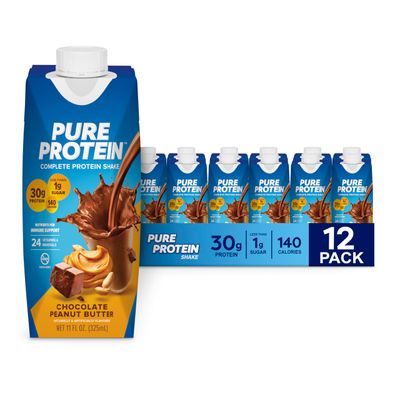 Pure Protein Chocolate Peanut Butter,Ready to Drink and Keto-Friendly, Vitamins A, C, D, and E Plus Zinc to Support Immune Health, 11 Oz, 12 Count (Packaging may vary)
