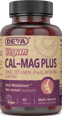 DEVA Vegan Calcium Magnesium Supplement Plus, Zinc, Vitamin C, Vitamin D, Vitamin K, Boron, Sugar Free Gluten Free, 90-Tablets