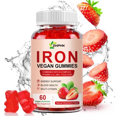 ZHPHK Iron Supplement Gummies, 65mg Iron and 250mg Vitamin C for Women Men Kids, Natural Vegan Iron Gummy with Vitamin A, B-Complex, Biotin, Zinc Folate Energy Support Immune Health, 60 Gummies