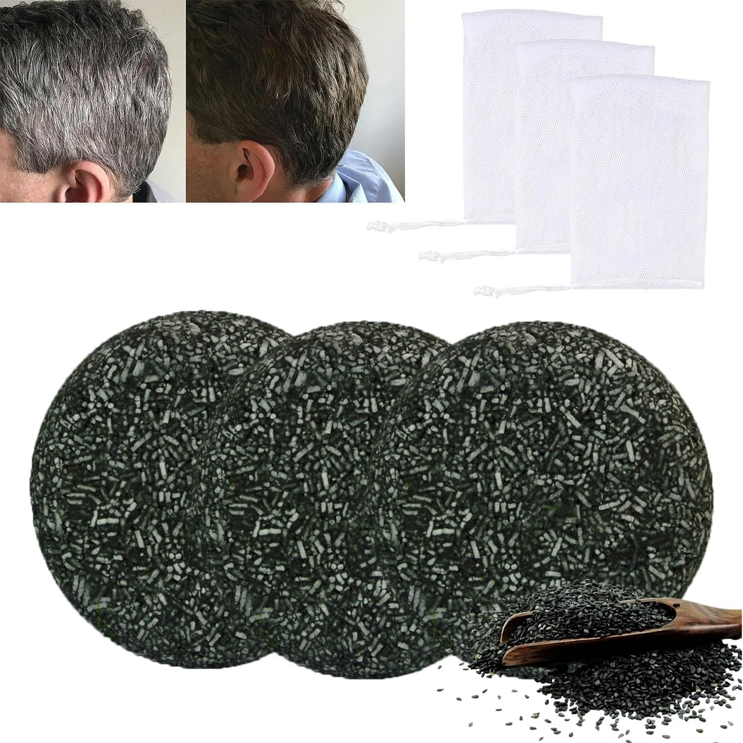 3Pcs Gray Hair Reverse Bar, Mane Grey White Hair Reverse Bar, Natural Darkening Shampoo Soap for Hair Hydrating Moisturizing, Black Soap for Gray Hair Beard