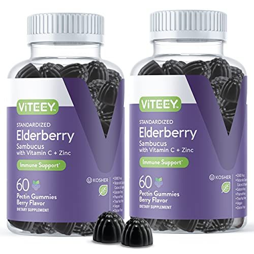 Sambucus Elderberry Gummies for Adults Teens with Zinc Vitamin C - Immune Support Supplement- Vegan, Gluten Free, Gelatin Free - Tasty Chewable Berry Flavored Black Elderberry Immunity Gummy