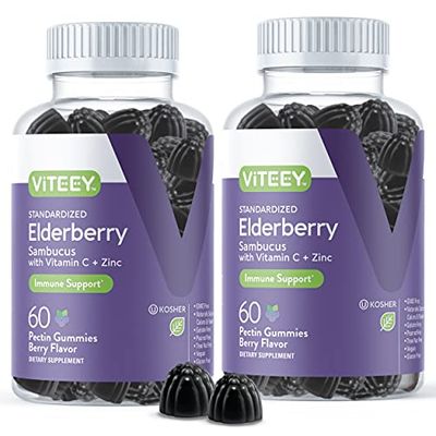 Sambucus Elderberry Gummies for Adults Teens with Zinc Vitamin C - Immune Support Supplement- Vegan, Gluten Free, Gelatin Free - Tasty Chewable Berry Flavored Black Elderberry Immunity Gummy