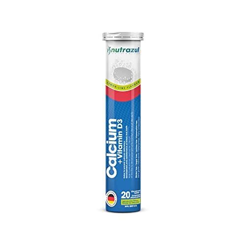 nutrazul Calcium Vitamin D3 Effervescent Tablets 20 Tablets Supports Bone Health Maintenance for Adults Kids Lemon-Lime Flavor