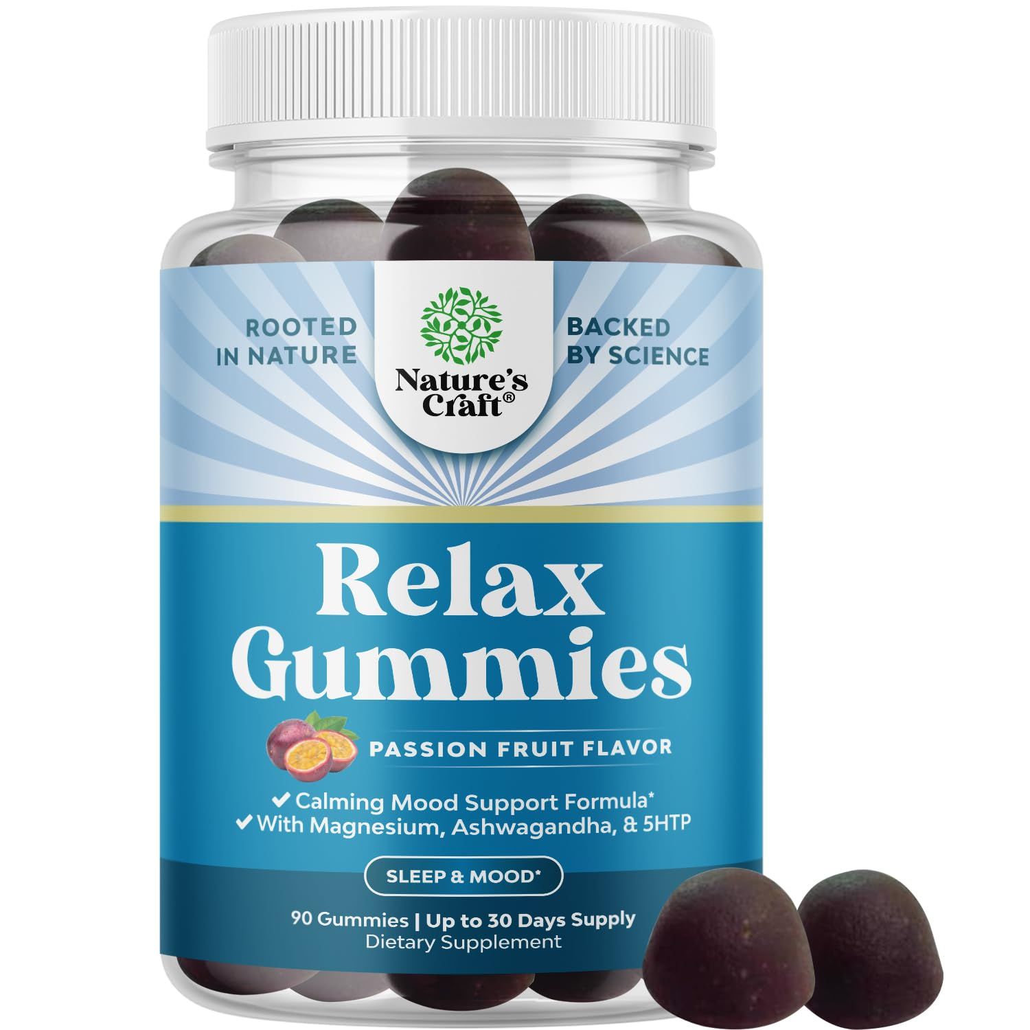 Pure Calm and Relaxing Magnesium Supplement - Magnesium for Stress Support Rest Ease for Adults - High Absorption Mg Citrate Gummies with L Theanine Ashwagandha for Muscle Cramps - 90 Count