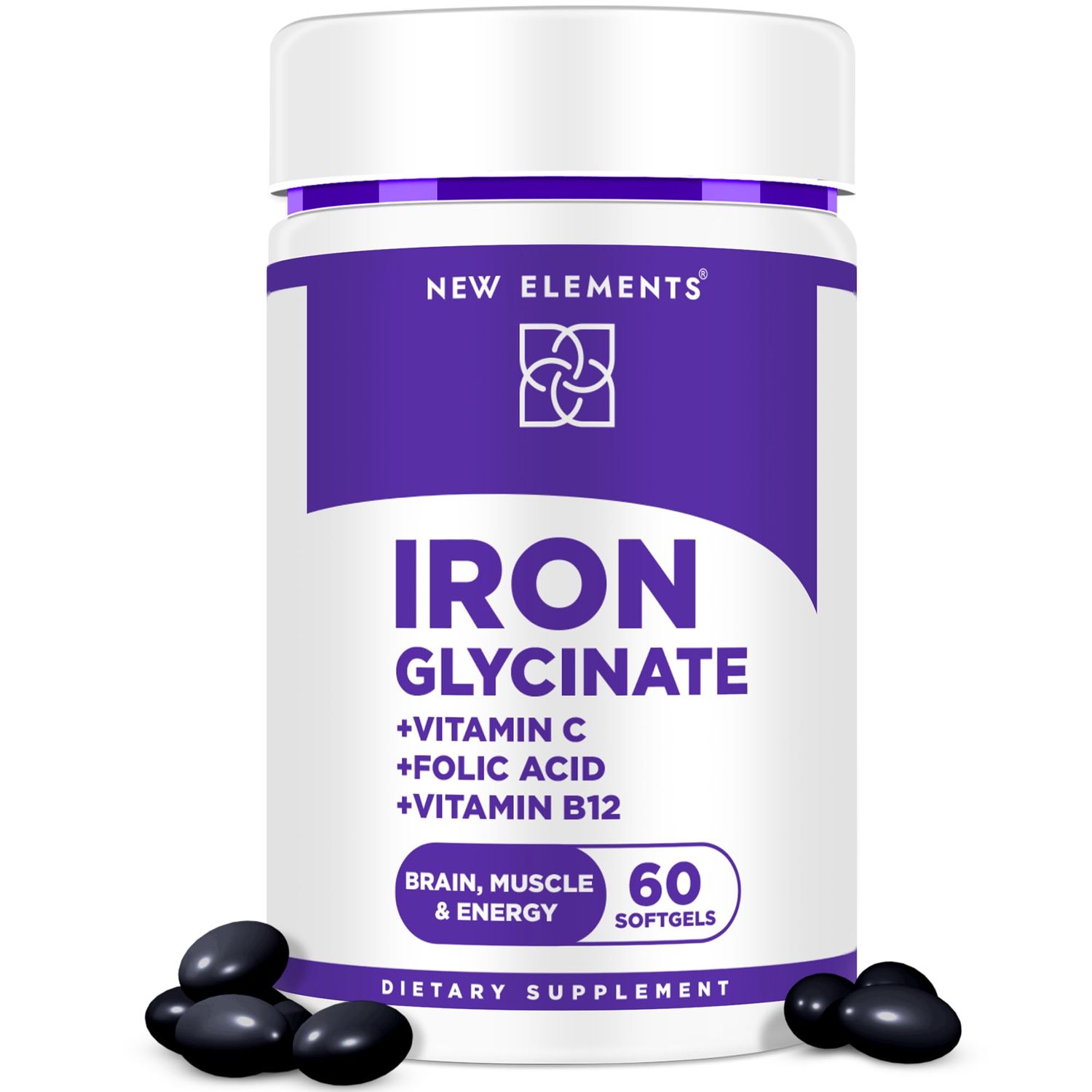 Iron Glycinate 50mg with Vitamin C, Folic Acid B12 Advanced Iron Supplement for Anemia Relief, Energy Boost Immune Support Gentle on Stomach, Fast Absorption Natural Softgels for Women Men