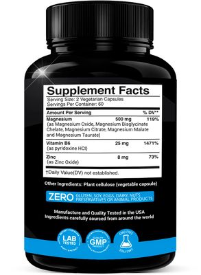 Magnesium 500mg - 7 in 1 Magnesium Oxide, Bisglycinate Chelate,Citrate, Malate Taurate Vitamin B6 Zinc Bones, Muscle, Energy,Immune System High Absorption - Vegan- Non-GMO 120Caps