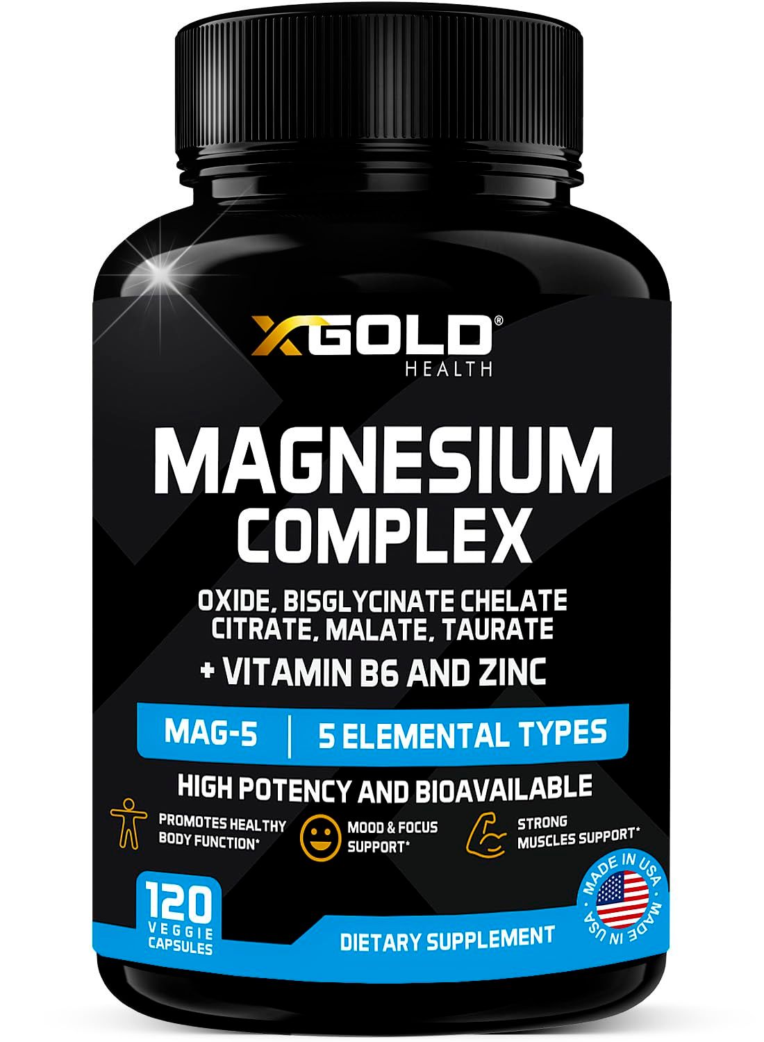 Magnesium 500mg - 7 in 1 Magnesium Oxide, Bisglycinate Chelate,Citrate, Malate Taurate Vitamin B6 Zinc Bones, Muscle, Energy,Immune System High Absorption - Vegan- Non-GMO 120Caps
