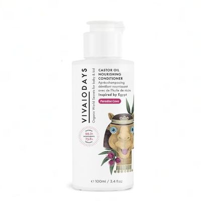 VIVAIODAYS Toddlers Kids Organic Castor Oil Nourishing Rinse-Off Conditioner: a silicone-free marvel that effortlessly nurtures hair. 3.4 fl. oz. 100 ml.