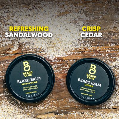 The Beard Club Cedar Sandalwood Beard Balm - Leave-In Conditioner and Styling Wax for Beard Softening and Moisturizing - 2oz