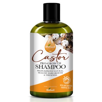 Difeel Essentials Pro-Growth Castor Shampoo 12 oz. - Castor Oil Shampoo for Hair Growth, Sulfate Free, 100 Natural Essential Oil