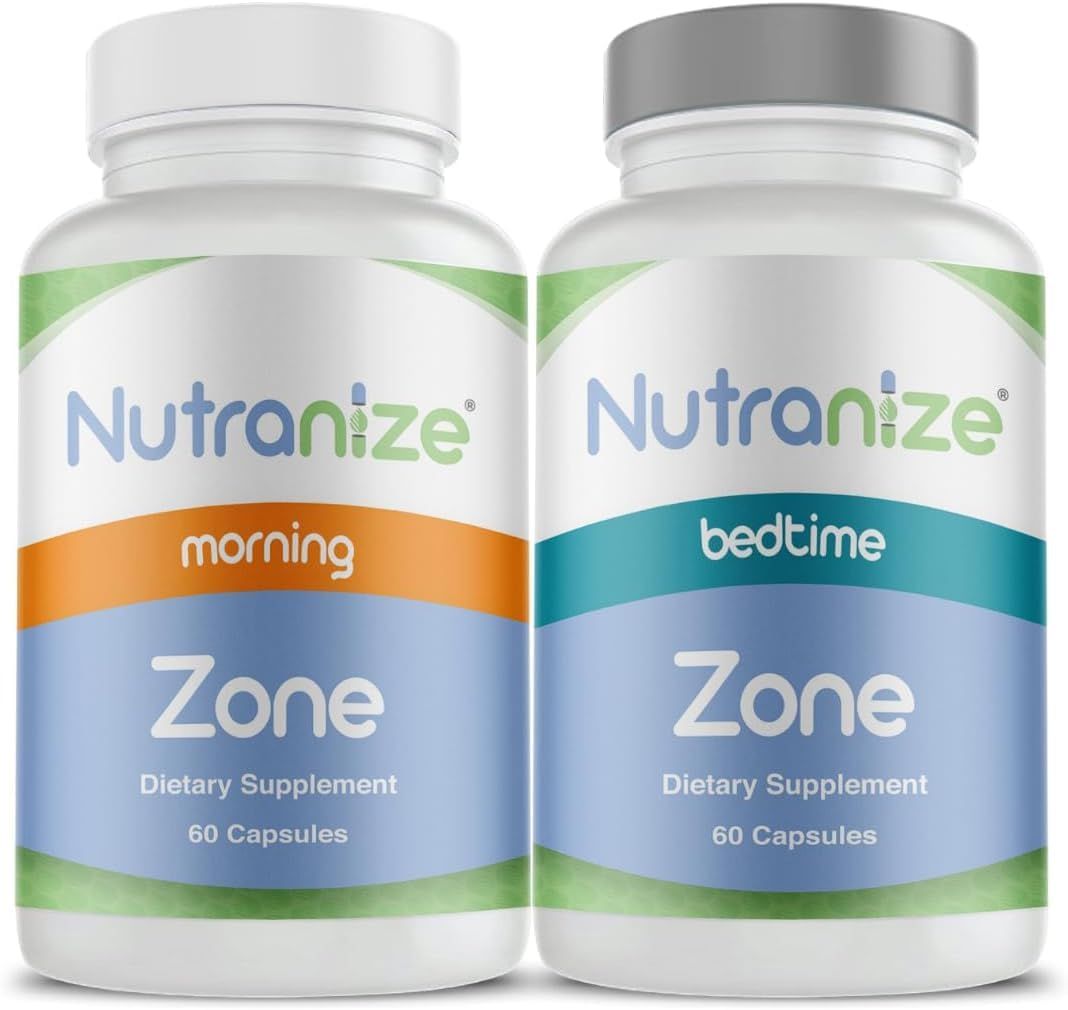 Nutranize Zone Calcium Supplement, Magnesium Glycinate, Vitamin D3, K2 MK7, Methylfolate, Berberine, Chromium Picolinate, Cinnamon, Melatonin (60 Count of Both Bottles)