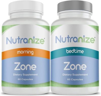 Nutranize Zone Calcium Supplement, Magnesium Glycinate, Vitamin D3, K2 MK7, Methylfolate, Berberine, Chromium Picolinate, Cinnamon, Melatonin (60 Count of Both Bottles)
