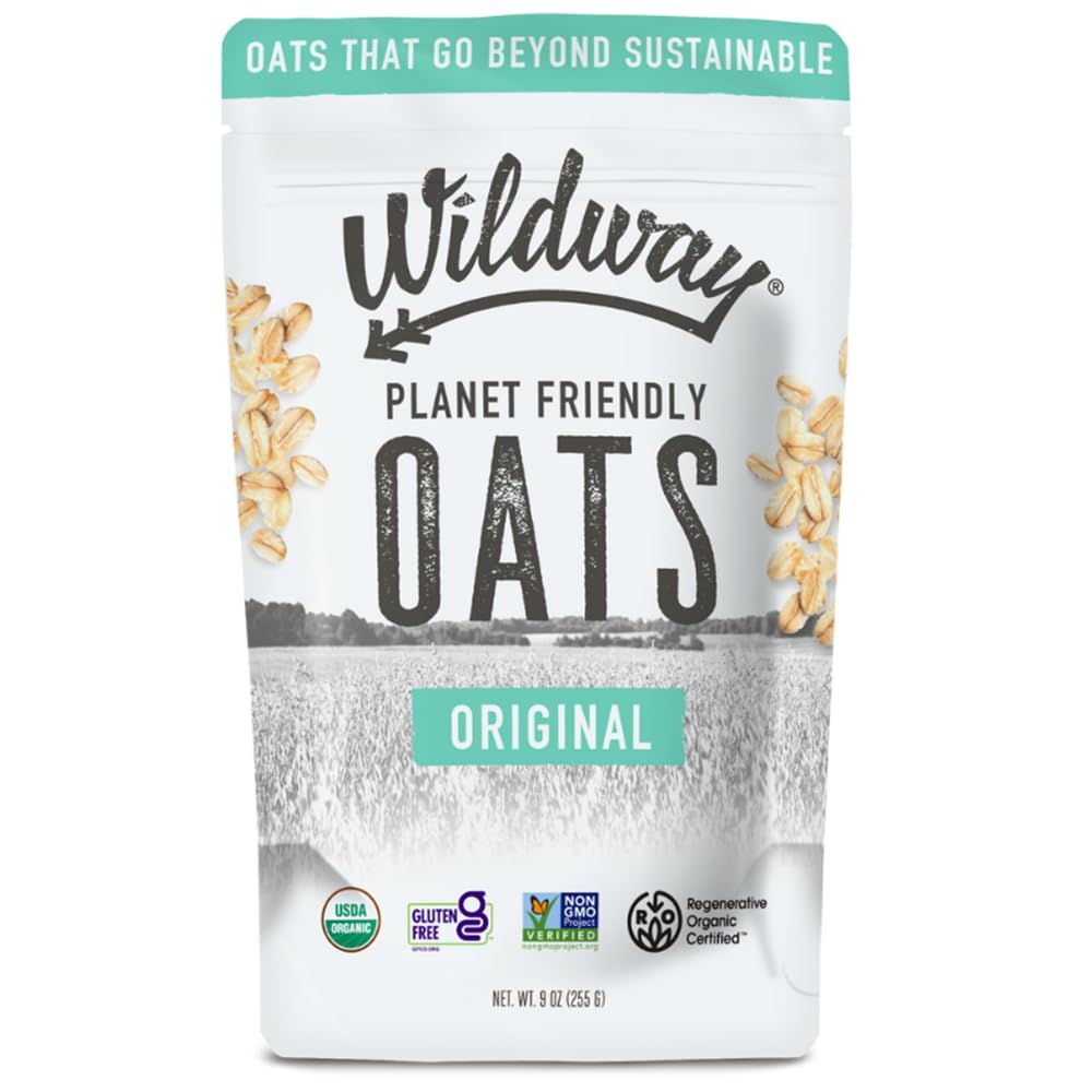 Wildway Organic Rolled Oats, Overnight Oats Glyphosate-Free, Gluten-Free Oatmeal Non-GMO, Plant-Based Protein Regenerative, Sustainable, Traceable Organic Oats Original 9 Oz