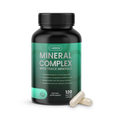 ADEO2 - Premium Blend of 52 Trace Minerals Complex with Essential Minerals in Chelated Form - All Natural and 100 Organic - 120 Capsules - Full Spectrum Ionic Mineral Blend - Safe for Women and Men