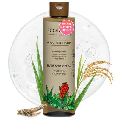 ECOLATI R Aloe Vera Shampoo with Organic Aloe Vera Juice - Hydrating Fortifying, Vegan, 97.5 Natural, Moisturizing Hypoallergenic, Non-Toxic, for All Hair Types, 8.5 Fl Oz 250ml