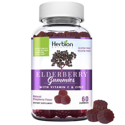 HERBION Elderberry Gummies with Vitamin C Zinc - Healthy Immune System Support - Gluten-Free Gelatin-Free - 60 Gummies for Adults Children 4 Years Above - Made in USA.