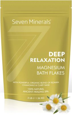 Seven Minerals Deep Relaxation Magnesium Chloride Flakes 3lb - Absorbs Better Than Epsom Salt - Unique Full Bath Soak Formula for Stress and Relaxing with Roman Chamomile Clary Sage