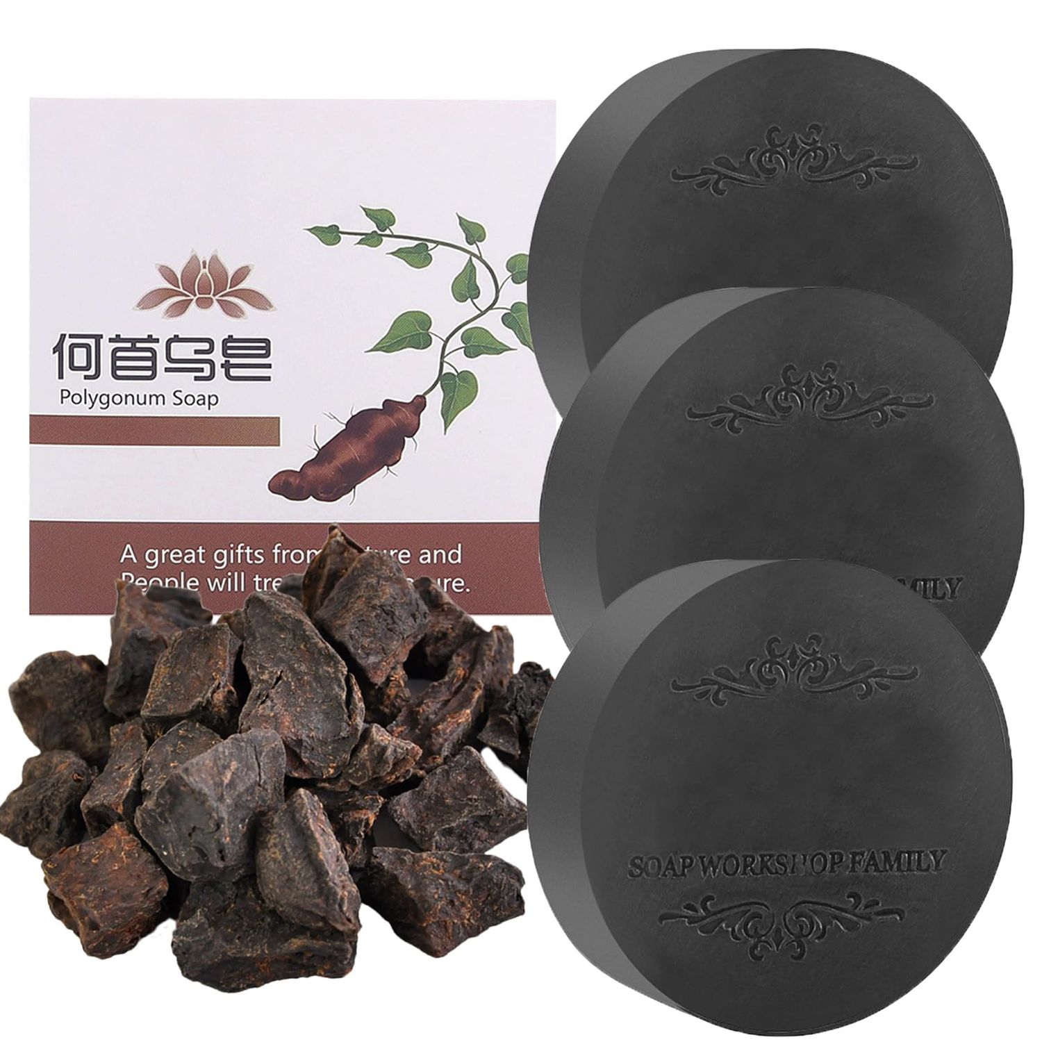 Fallopia Multiflora Shampoo Bar 3PCS for Black Thick Hair, He Shou Wu Shampoo Soap, Deeply Cleanses the ScalpHair, Promotes Growth and Prevents Hair Loss