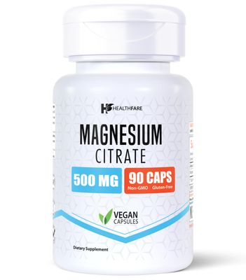 HealthFare Magnesium Citrate Capsules, 500mg 90 Veg Capsules Essential Mineral Gluten-Free Non-GMO
