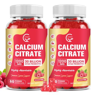 Sugar Free Calcium Citrate Gummies 1200 mg with vitamin d3, K2, Magnesium, Zinc for Bone, Muscle Immune Support, High Absorption Calcium Supplement for Women Men, Raspberry Flavor, 60 Chews