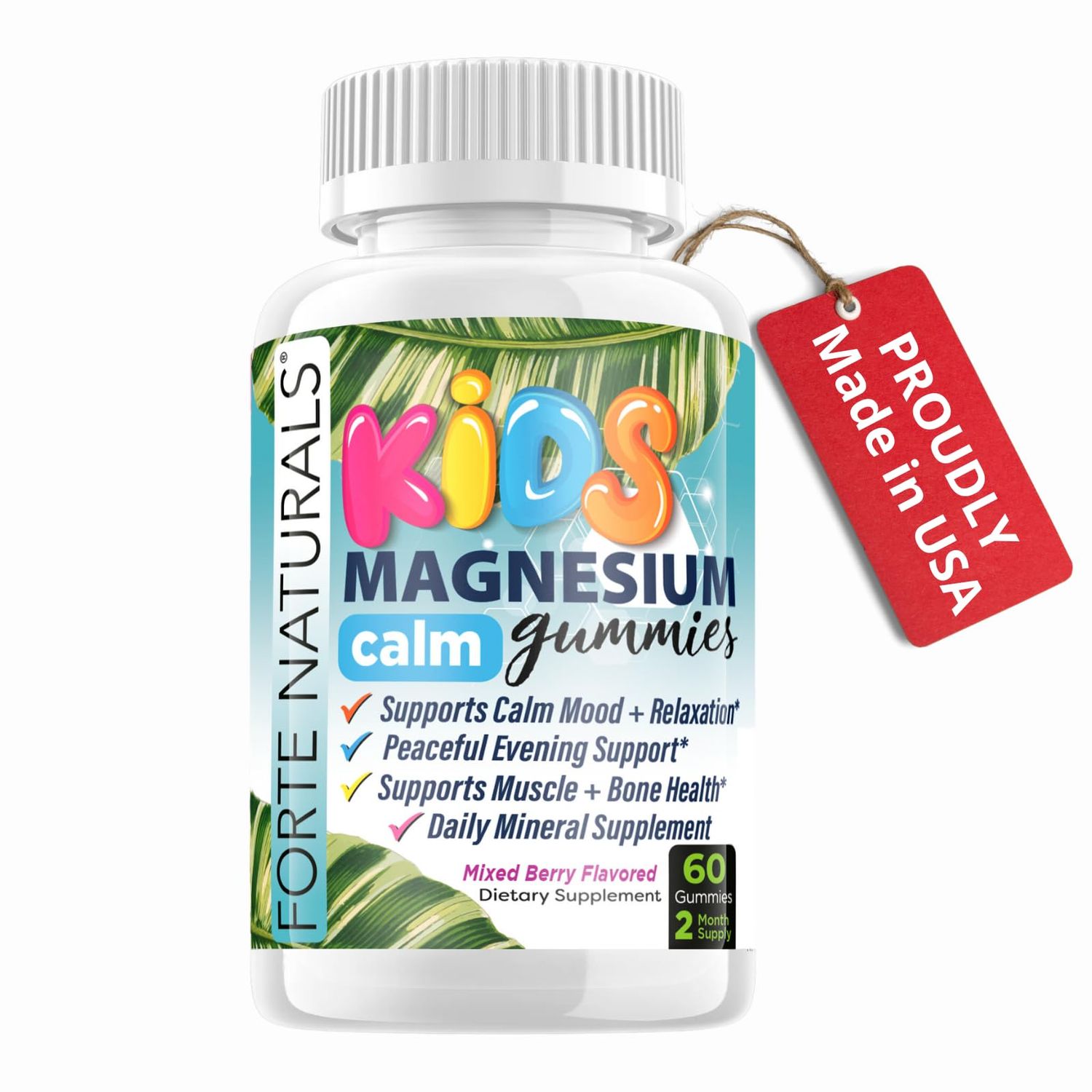 FORTE NATURALS Kids Magnesium Calm Gummies for Sleep, for Bedtime, 60 Count Supplements Made in The USA